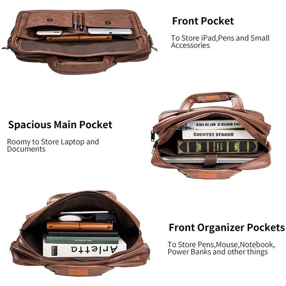 PU Leather Men's Briefcase - Travel Briefcase Handmade Messenger Bags Laptop Bag - Picture 4 of 5